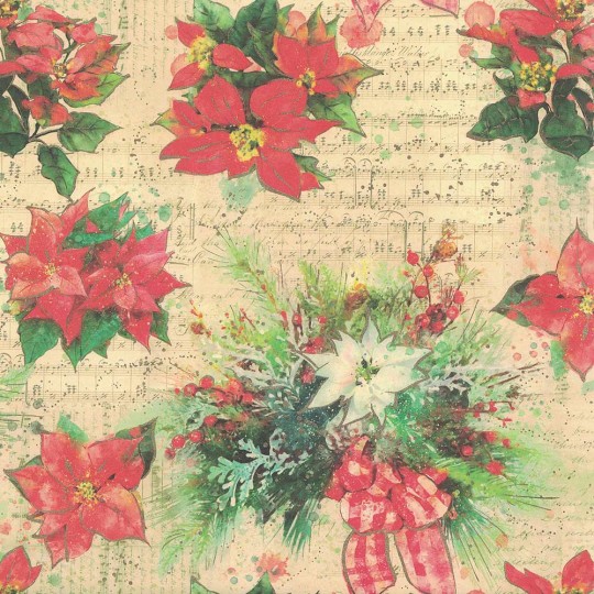 Poinsettia and Music Christmas Collage Paper ~ Kartos Italy